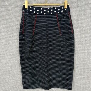 Rockabilly Baraschi Polka Dot Pencil Skirt Women Sz 0 Navy Red Contrast Stitch